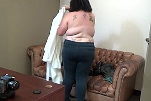 mia marks in casting interview, showing tits