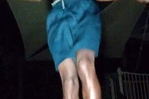 beautiful brunette works out in park with daddy