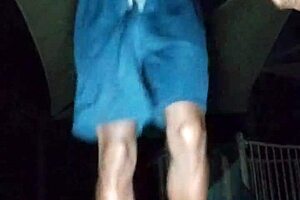 beautiful brunette works out in park with daddy