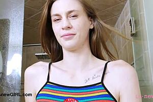 elegant shy model enjoys sensual bath massage