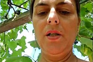 Hey, this hot blonde milf shows off her natural tits outside 😍