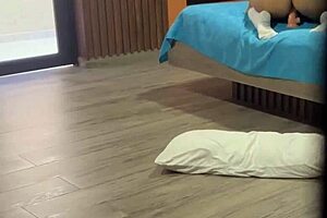 Perverted stepdad discovers stepdaughter masturbating ass after class.