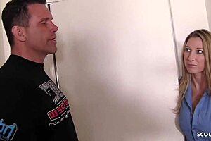 Beautiful milf wife cheats with neighbor's monster cock while husband waits