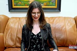 Horny brunette cutie Hazel O'Connor fingers fucks her pussy and gives a bj