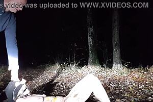 Female slave undergoes pig training in the forest with handcuffs and bondage, then continues indoors with vibrator and dirty talk