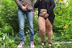 Mother-in-Law Masturbating Her Wet Pussy Outdoors to Make Me Cum