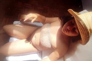 Stepson jerk off and cum on stepmoms face while she was resting in a chair