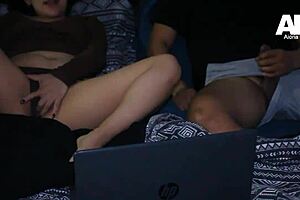 stepsiblings watch porn together and get horny, exploring each other's bodies