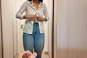 Stepmother helped her stepson quickly cum in her panties before work 😏