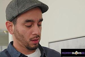 redhead big tittied milf fixes it guy's cock