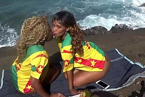 Pornstars Nina Rivera And Porsha Carrera Have Intense Lesbian Sex On Beach