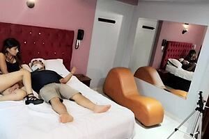 Uncle with beard gets oral surprise.