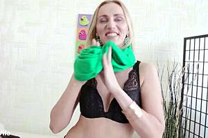 Sexy tall wife afina levi makes useless husband watch deepthroat blowjob and facial