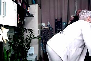 Checking Elasticity Of Elderly Secretary's Pussy In Movie Filming