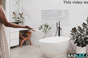 slender ebony realtor fucks busty lesbian milf client with strapon