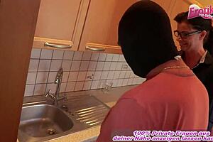 german mature milf with glasses gets fucked in kitchen