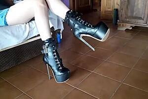 ankle boots and blue high heels tease 😘