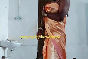 I met Lara Dsouza, the sexy Indian crossdresser, in her orange saree for anal fun