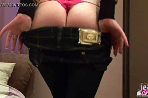 Teen Valya Strips Tiny Jean Miniskirt