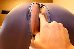 slender mature woman in slim yoga wear poses beautifully for homemade video