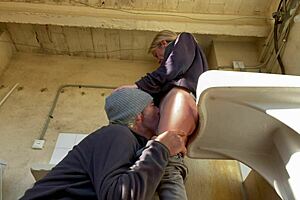 Hot wife and neighbor in the washing machine room - pussy eating with orgasms - amateur spanish milf