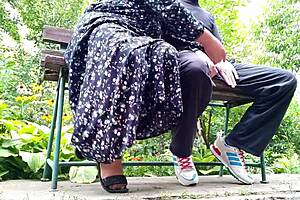 Mature bbw milf trains me before dirty outdoor sex with handjob and big ass