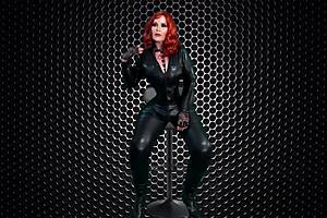 Granny Carmen gloved metal cock sucker