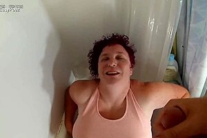 Two Angles Of Liza Receiving Cumshot And Golden Shower In Tub With Wet Panties