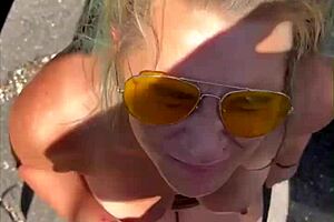 Cheating Blonde Whore Sucks Cock And Takes Facial In Public Daylight