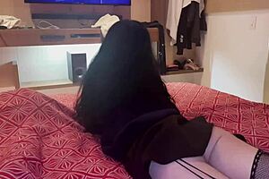 beautiful student in skirt and uniform shows delicious ass before getting fucked