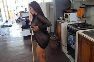 Leaked Video Shows Famous Mexican Influencer Masturbating In Kitchen With Broomstick. She Fingers Tight Wet Pussy And Squirts While Moaning.