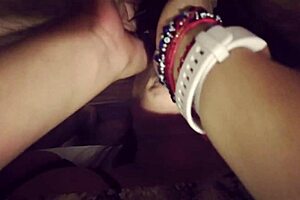 Chubby Latina amateur with big natural tits and curvy ass gets cum on face in close up clip.