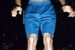 Brunette beauty works out in park looking sexy 😍