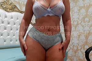 Big Ass Blonde Teases In Blue Lingerie