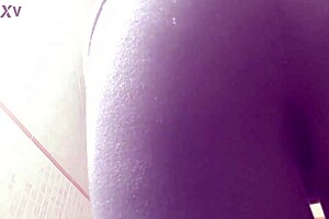 step aunt Amira shows awful cellulite big ass while peeing and farting on toilet in lingerie