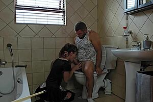petite slut suckin cock on toilet