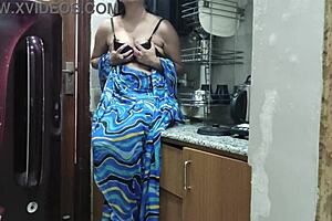 Indian Stepmom Watches Stepson in Kitchen Then Joins for Deepthroat and Creampie Fuck!