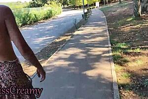 My exhibitionist wife flashes her pussy while walking naked in Spain's streets where people pass by