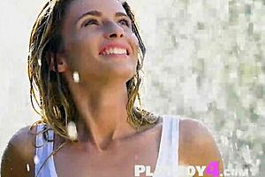 Beautiful wet milf Cara Mell teases with perfect body in outdoor striptease and hot posing.