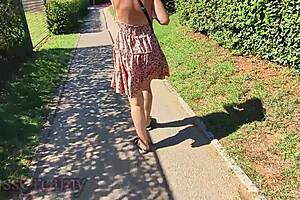 My exhibitionist wife flashes her pussy while walking naked in Spain's streets where people pass by