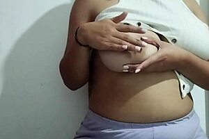 milf subtly massages her big natural tits with pleasure in real homemade solo video