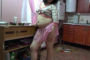 Brunette starts smoking cigarette in miniskirt then masturbates long dildo deep in juicy ass for anal orgasm.