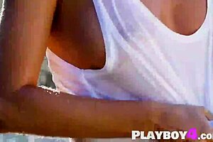 Beautiful wet milf Cara Mell teases with perfect body in outdoor striptease and hot posing.