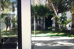 Housewife milf blonde has sex with the gardener outdoor