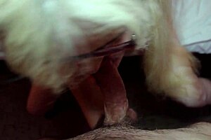 old blonde slut gives a nice blowjob to this european guy 😏