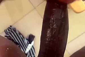 I sneaked a peak at BBC penetrating white pussy with huge toy in bathroom dorm session. It led to intense orgasm from muscular hunk.