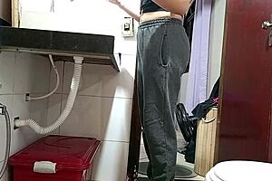 is the maid caught in the bathroom?