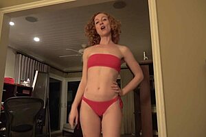 what's intriguing about this chica in a red bikini?