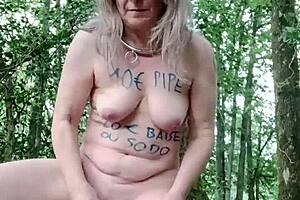 homemade european milf slut in bdsm slave session doggystyle bent over outdoors with natural tits flashing