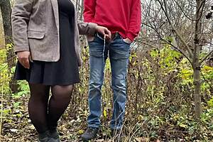 Fat mother in law dominates with hairy big ass and chubby fetish pissing outdoors in pantyhose